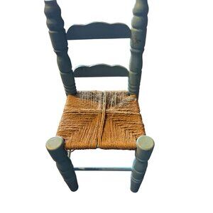 Vintage Handcrafted Blue Wood Twine Miniature Chair Rustic Decor Accent